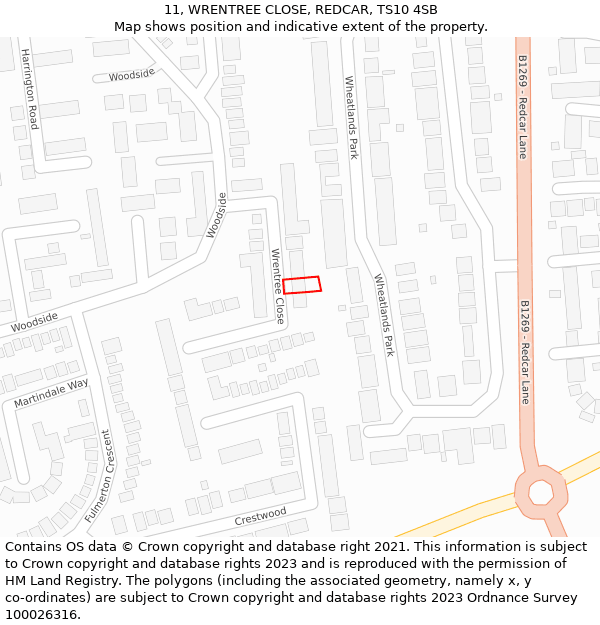 11, WRENTREE CLOSE, REDCAR, TS10 4SB: Location map and indicative extent of plot