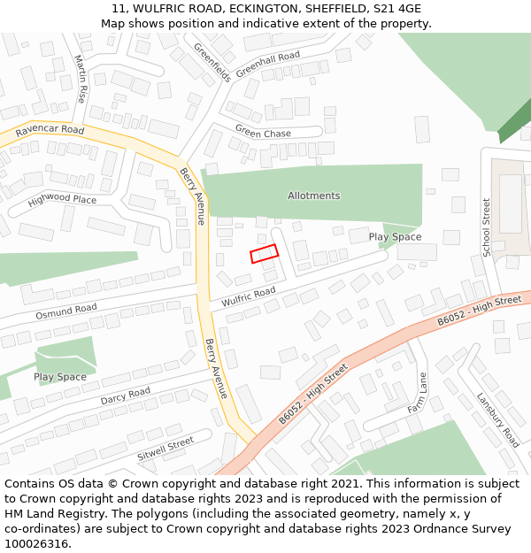 11, WULFRIC ROAD, ECKINGTON, SHEFFIELD, S21 4GE: Location map and indicative extent of plot