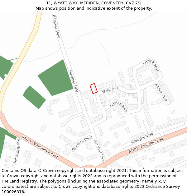 11, WYATT WAY, MERIDEN, COVENTRY, CV7 7SJ: Location map and indicative extent of plot