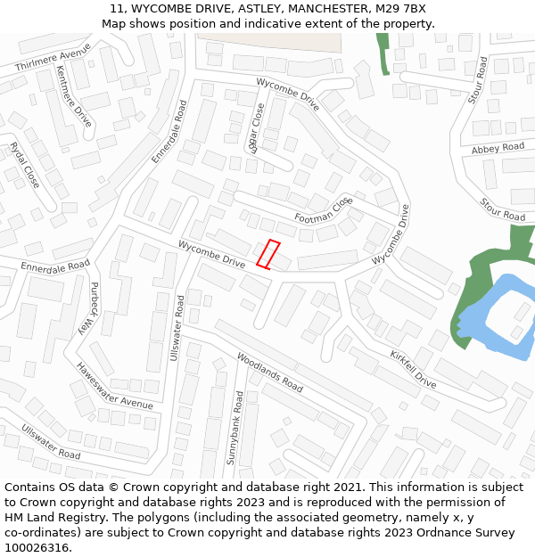 11, WYCOMBE DRIVE, ASTLEY, MANCHESTER, M29 7BX: Location map and indicative extent of plot