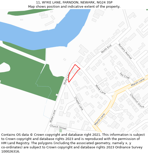 11, WYKE LANE, FARNDON, NEWARK, NG24 3SP: Location map and indicative extent of plot