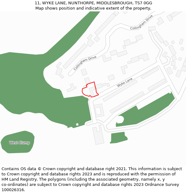 11, WYKE LANE, NUNTHORPE, MIDDLESBROUGH, TS7 0GG: Location map and indicative extent of plot