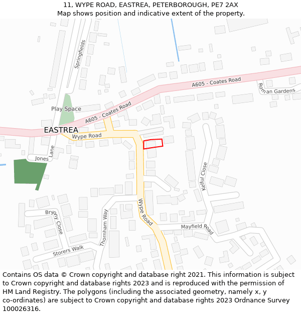 11, WYPE ROAD, EASTREA, PETERBOROUGH, PE7 2AX: Location map and indicative extent of plot