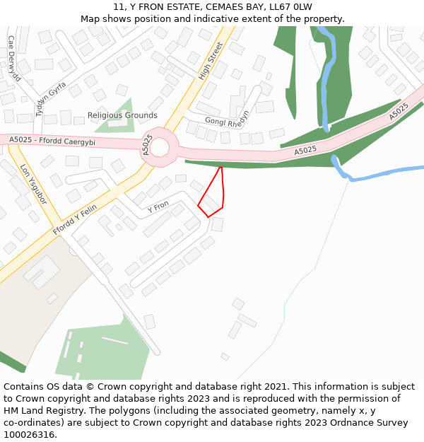11, Y FRON ESTATE, CEMAES BAY, LL67 0LW: Location map and indicative extent of plot