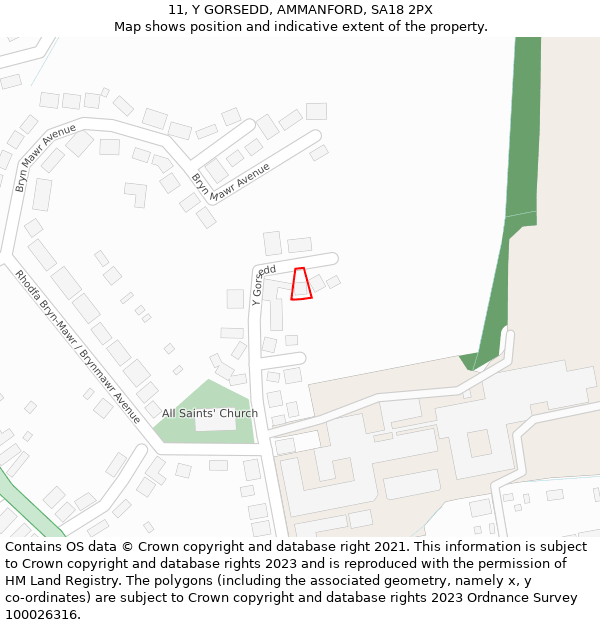 11, Y GORSEDD, AMMANFORD, SA18 2PX: Location map and indicative extent of plot