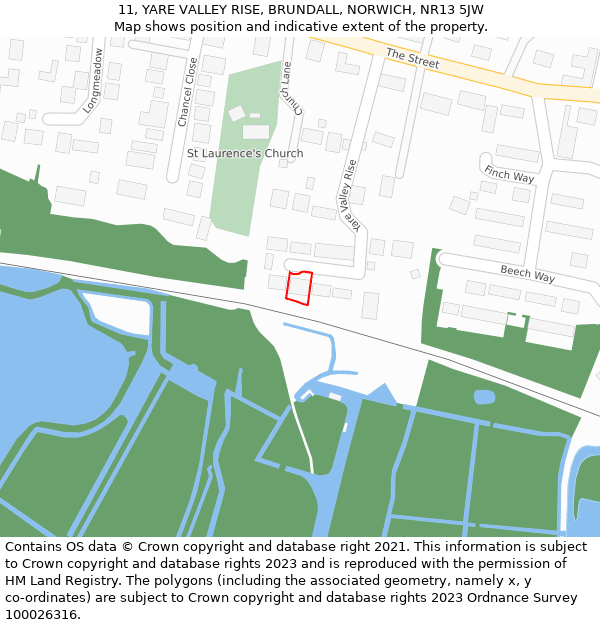 11, YARE VALLEY RISE, BRUNDALL, NORWICH, NR13 5JW: Location map and indicative extent of plot