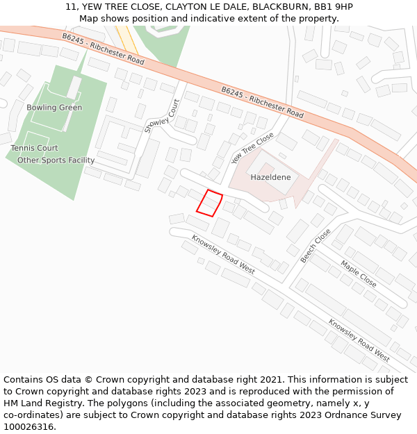 11, YEW TREE CLOSE, CLAYTON LE DALE, BLACKBURN, BB1 9HP: Location map and indicative extent of plot