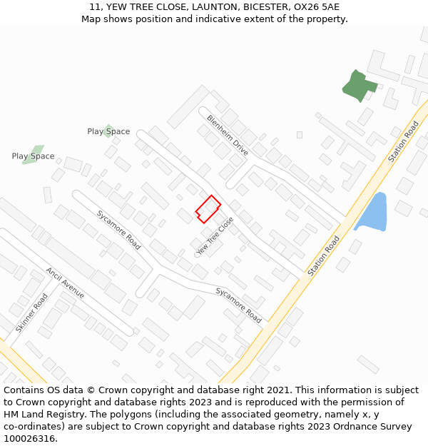 11, YEW TREE CLOSE, LAUNTON, BICESTER, OX26 5AE: Location map and indicative extent of plot