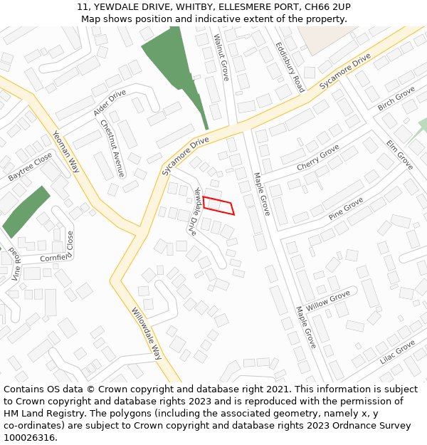 11, YEWDALE DRIVE, WHITBY, ELLESMERE PORT, CH66 2UP: Location map and indicative extent of plot