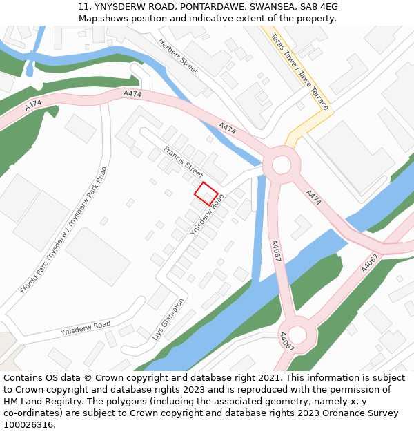 11, YNYSDERW ROAD, PONTARDAWE, SWANSEA, SA8 4EG: Location map and indicative extent of plot