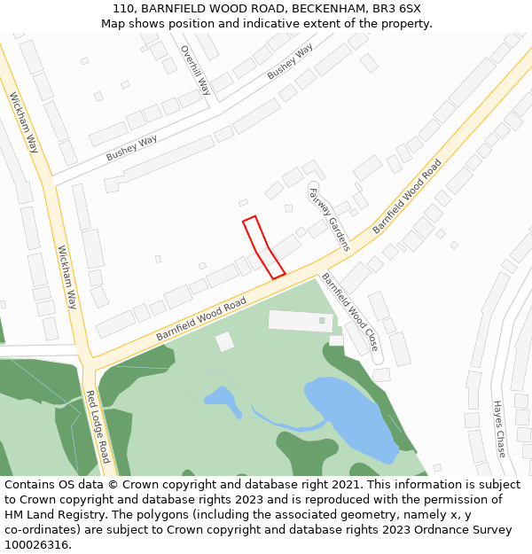 110, BARNFIELD WOOD ROAD, BECKENHAM, BR3 6SX: Location map and indicative extent of plot