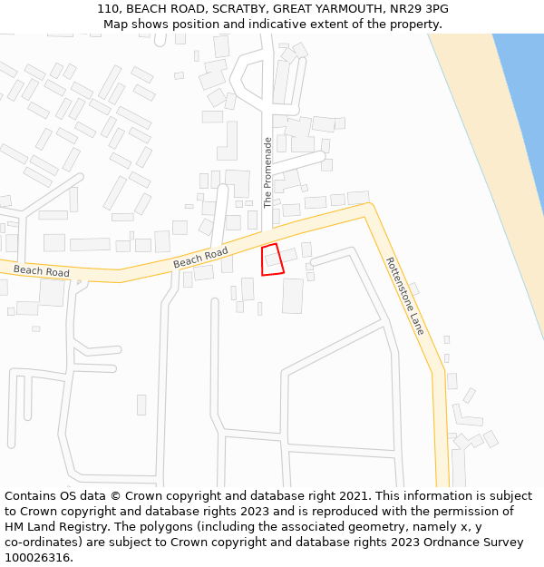 110, BEACH ROAD, SCRATBY, GREAT YARMOUTH, NR29 3PG: Location map and indicative extent of plot