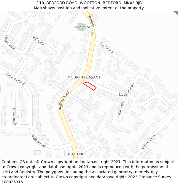 110, BEDFORD ROAD, WOOTTON, BEDFORD, MK43 9JB: Location map and indicative extent of plot