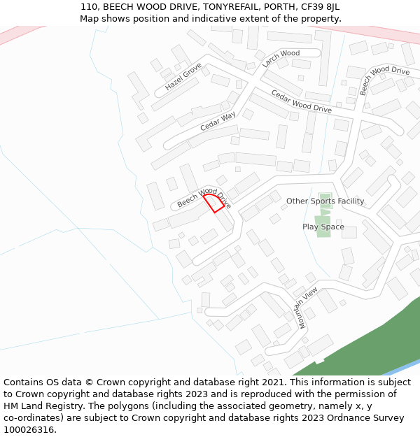 110, BEECH WOOD DRIVE, TONYREFAIL, PORTH, CF39 8JL: Location map and indicative extent of plot