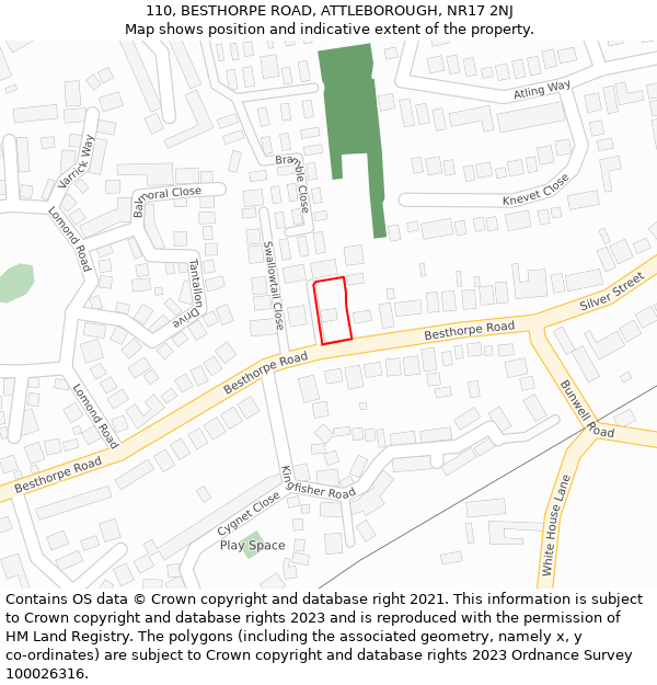 110, BESTHORPE ROAD, ATTLEBOROUGH, NR17 2NJ: Location map and indicative extent of plot