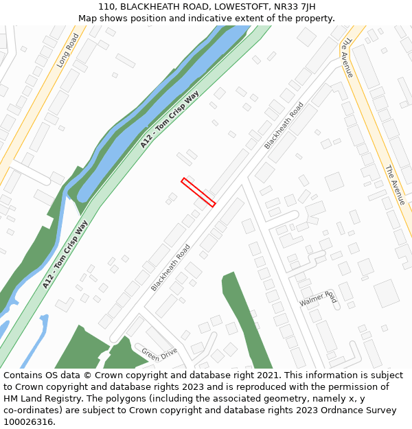 110, BLACKHEATH ROAD, LOWESTOFT, NR33 7JH: Location map and indicative extent of plot