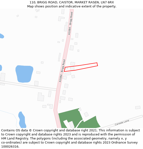 110, BRIGG ROAD, CAISTOR, MARKET RASEN, LN7 6RX: Location map and indicative extent of plot