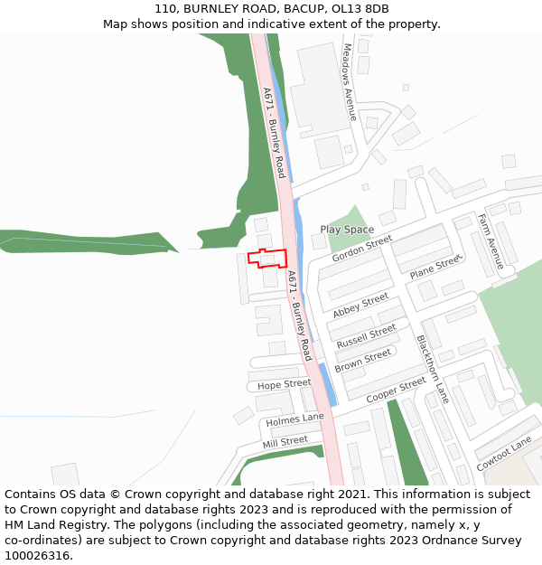 110, BURNLEY ROAD, BACUP, OL13 8DB: Location map and indicative extent of plot