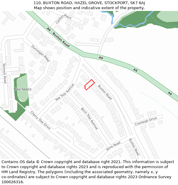 110, BUXTON ROAD, HAZEL GROVE, STOCKPORT, SK7 6AJ: Location map and indicative extent of plot