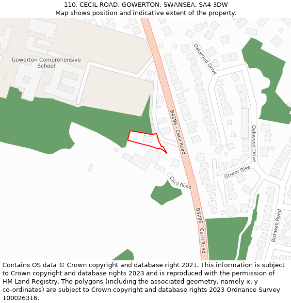 110, CECIL ROAD, GOWERTON, SWANSEA, SA4 3DW: Location map and indicative extent of plot