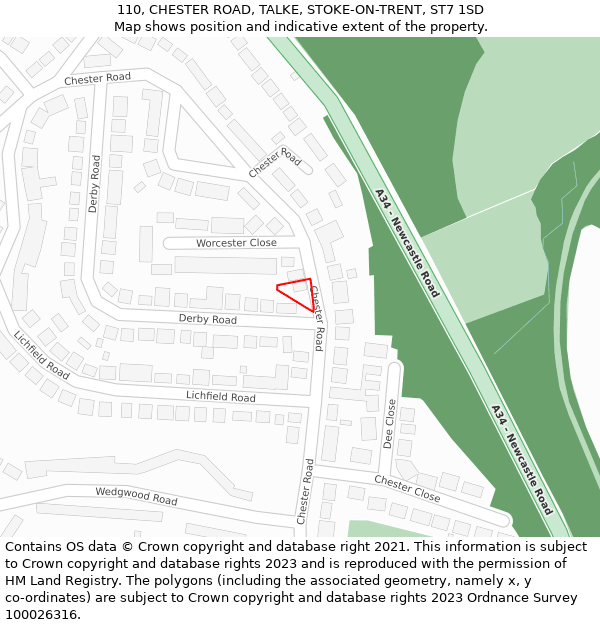 110, CHESTER ROAD, TALKE, STOKE-ON-TRENT, ST7 1SD: Location map and indicative extent of plot