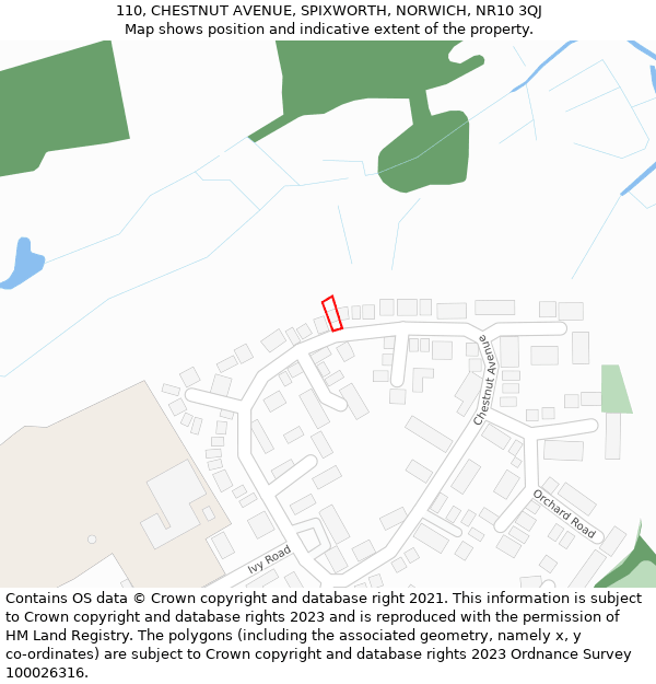 110, CHESTNUT AVENUE, SPIXWORTH, NORWICH, NR10 3QJ: Location map and indicative extent of plot