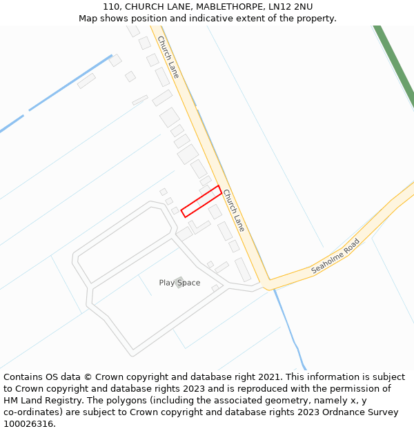 110, CHURCH LANE, MABLETHORPE, LN12 2NU: Location map and indicative extent of plot