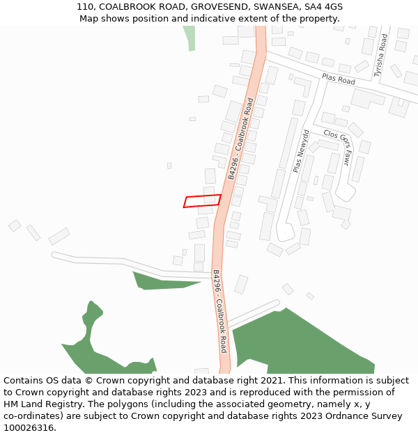 110, COALBROOK ROAD, GROVESEND, SWANSEA, SA4 4GS: Location map and indicative extent of plot