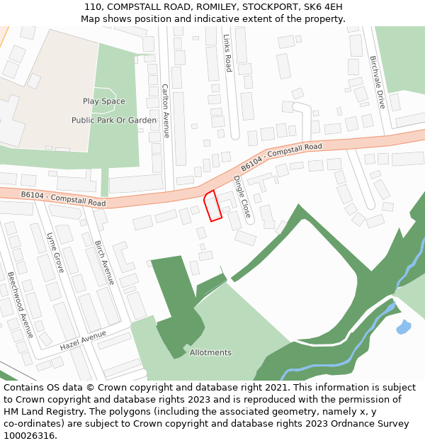110, COMPSTALL ROAD, ROMILEY, STOCKPORT, SK6 4EH: Location map and indicative extent of plot