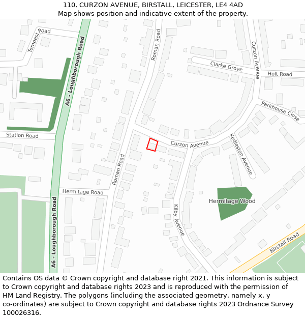 110, CURZON AVENUE, BIRSTALL, LEICESTER, LE4 4AD: Location map and indicative extent of plot