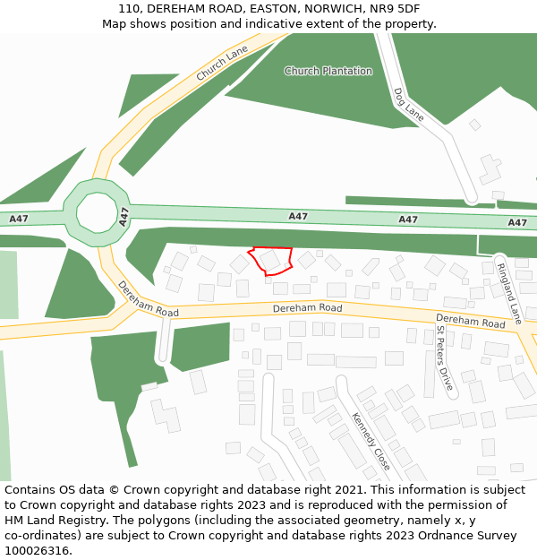 110, DEREHAM ROAD, EASTON, NORWICH, NR9 5DF: Location map and indicative extent of plot