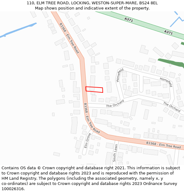 110, ELM TREE ROAD, LOCKING, WESTON-SUPER-MARE, BS24 8EL: Location map and indicative extent of plot