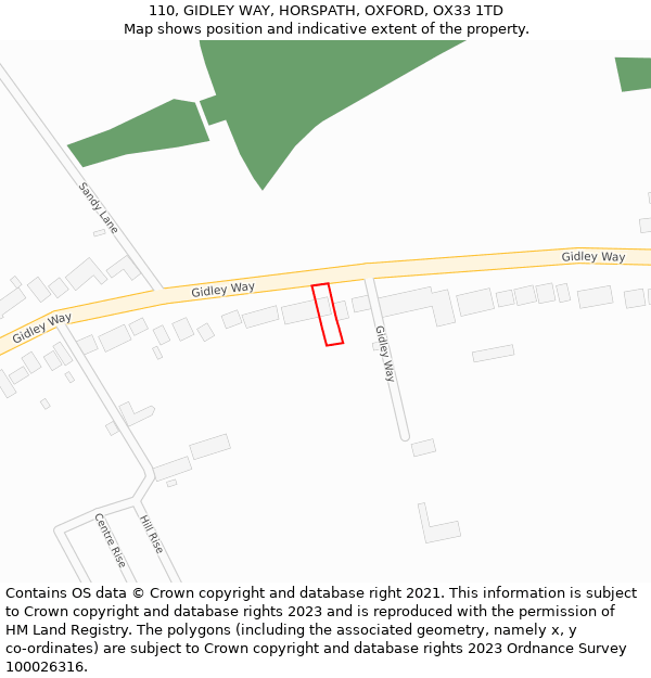 110, GIDLEY WAY, HORSPATH, OXFORD, OX33 1TD: Location map and indicative extent of plot