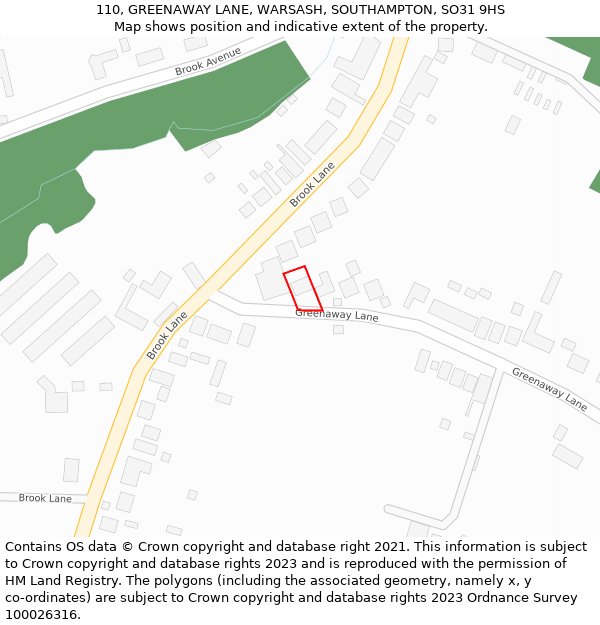 110, GREENAWAY LANE, WARSASH, SOUTHAMPTON, SO31 9HS: Location map and indicative extent of plot