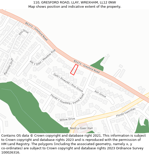 110, GRESFORD ROAD, LLAY, WREXHAM, LL12 0NW: Location map and indicative extent of plot