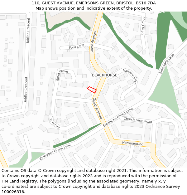 110, GUEST AVENUE, EMERSONS GREEN, BRISTOL, BS16 7DA: Location map and indicative extent of plot