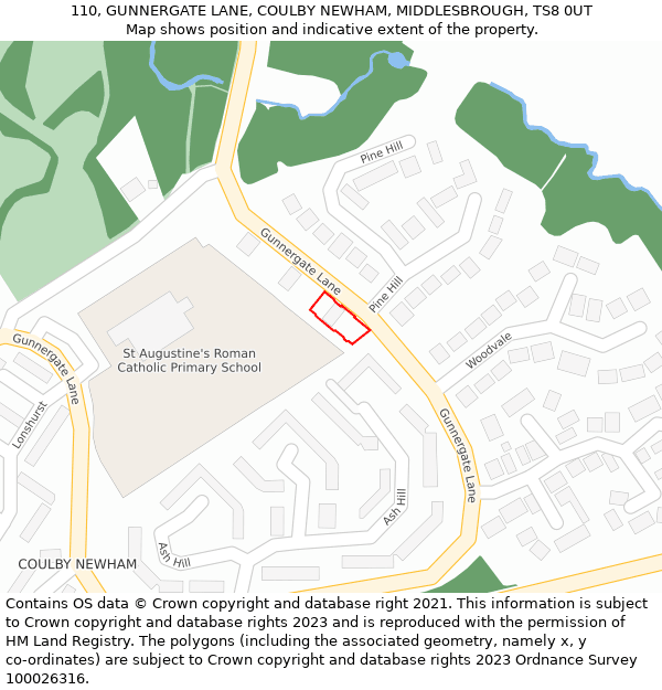 110, GUNNERGATE LANE, COULBY NEWHAM, MIDDLESBROUGH, TS8 0UT: Location map and indicative extent of plot