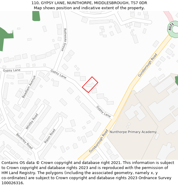 110, GYPSY LANE, NUNTHORPE, MIDDLESBROUGH, TS7 0DR: Location map and indicative extent of plot