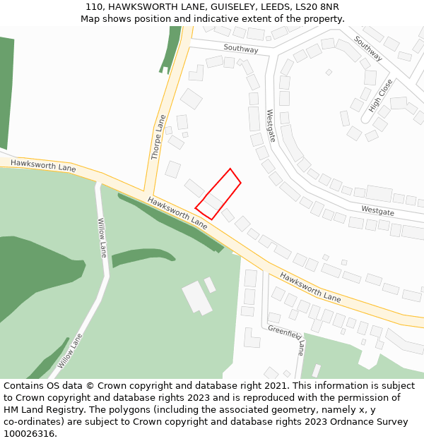 110, HAWKSWORTH LANE, GUISELEY, LEEDS, LS20 8NR: Location map and indicative extent of plot