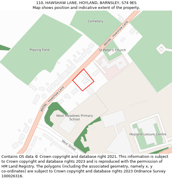 110, HAWSHAW LANE, HOYLAND, BARNSLEY, S74 9ES: Location map and indicative extent of plot