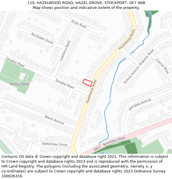 110, HAZELWOOD ROAD, HAZEL GROVE, STOCKPORT, SK7 4NB: Location map and indicative extent of plot