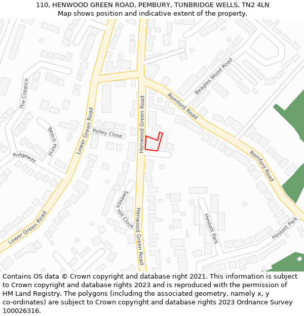 110, HENWOOD GREEN ROAD, PEMBURY, TUNBRIDGE WELLS, TN2 4LN: Location map and indicative extent of plot