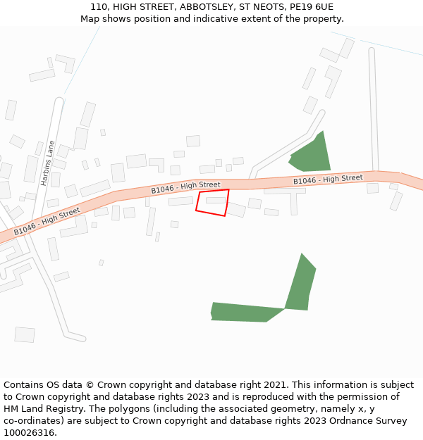 110, HIGH STREET, ABBOTSLEY, ST NEOTS, PE19 6UE: Location map and indicative extent of plot