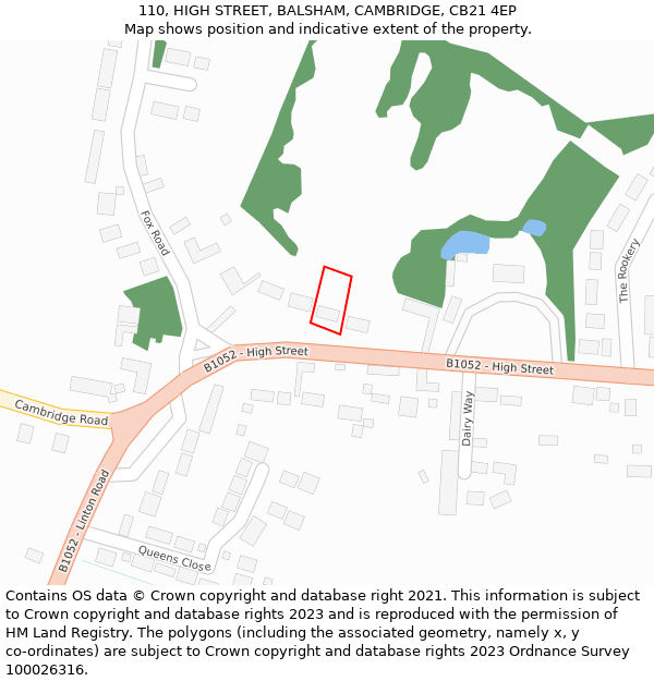 110, HIGH STREET, BALSHAM, CAMBRIDGE, CB21 4EP: Location map and indicative extent of plot