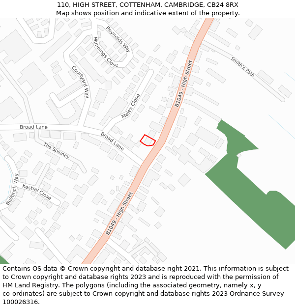 110, HIGH STREET, COTTENHAM, CAMBRIDGE, CB24 8RX: Location map and indicative extent of plot
