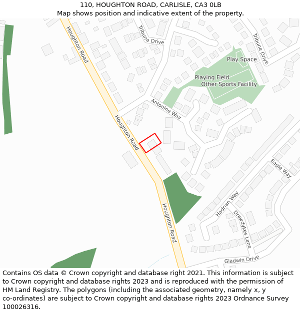 110, HOUGHTON ROAD, CARLISLE, CA3 0LB: Location map and indicative extent of plot