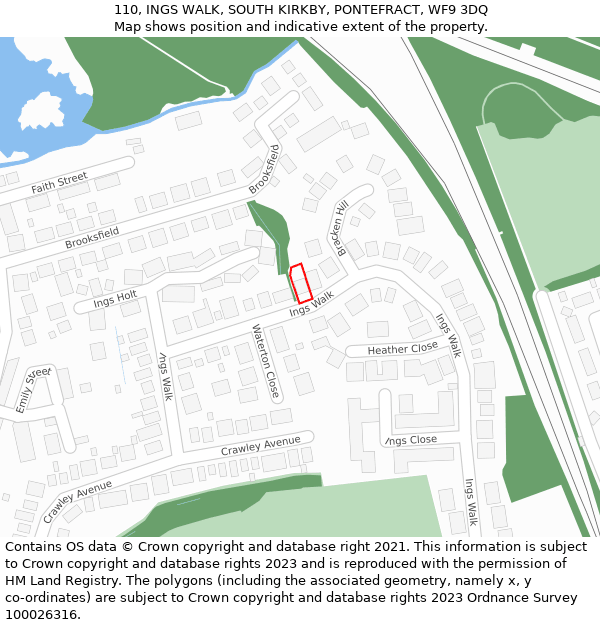 110, INGS WALK, SOUTH KIRKBY, PONTEFRACT, WF9 3DQ: Location map and indicative extent of plot