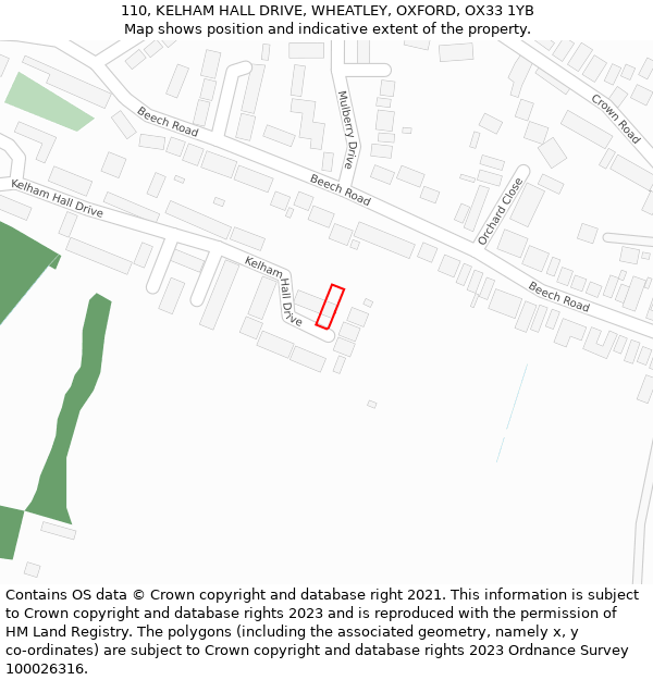 110, KELHAM HALL DRIVE, WHEATLEY, OXFORD, OX33 1YB: Location map and indicative extent of plot