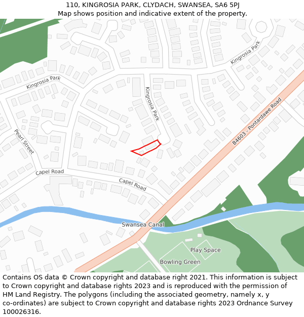 110, KINGROSIA PARK, CLYDACH, SWANSEA, SA6 5PJ: Location map and indicative extent of plot