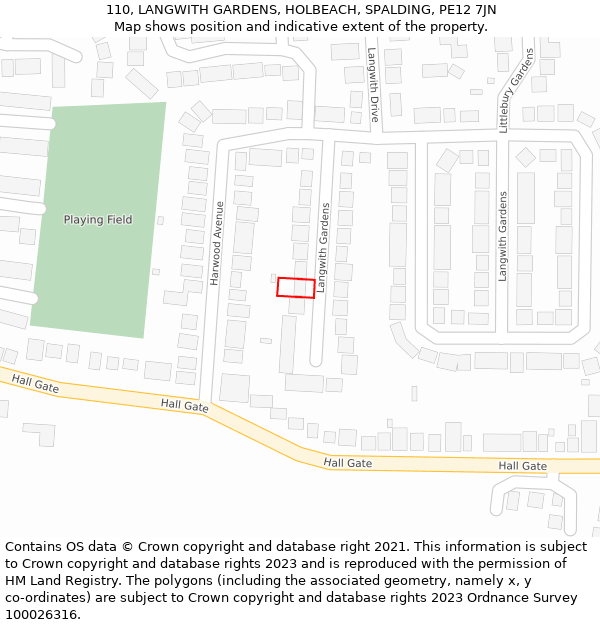 110, LANGWITH GARDENS, HOLBEACH, SPALDING, PE12 7JN: Location map and indicative extent of plot